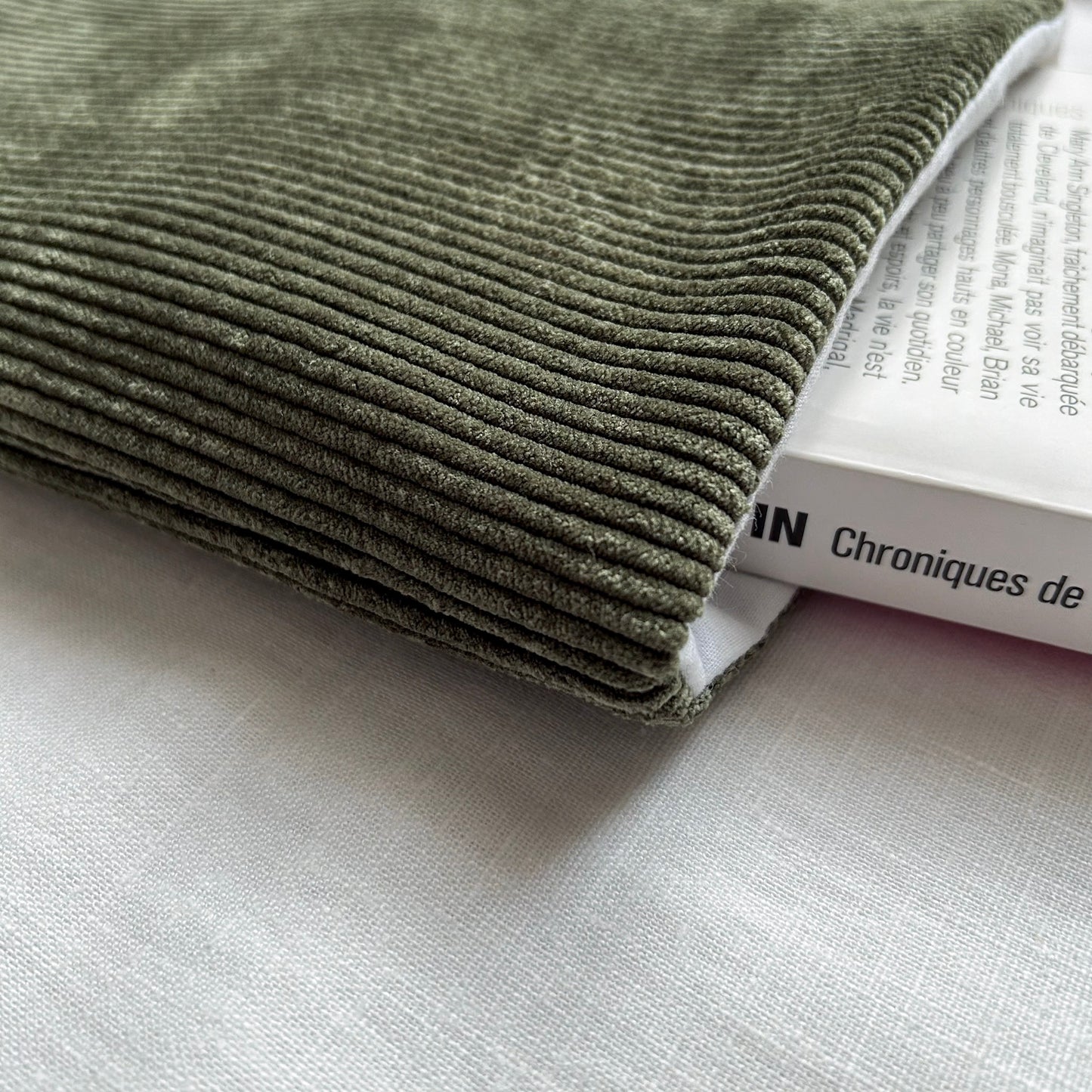 Housse de livre - Velours côtelé vert