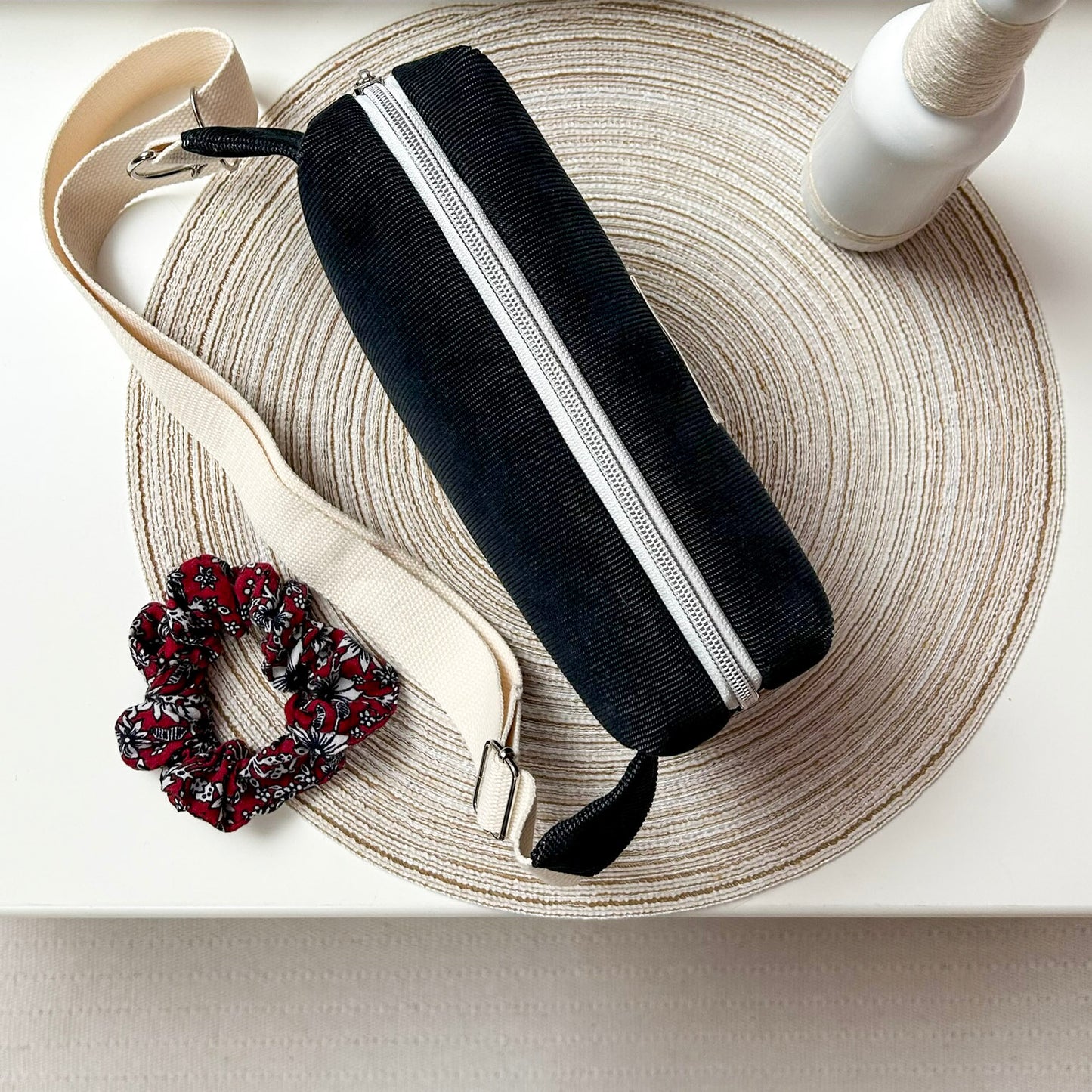 sac banane fait main, accessoires, velours noir côtelé